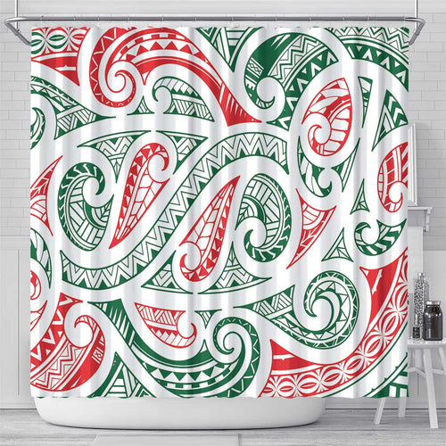 New Zealand Kowhaiwhai Christmas Shower Curtain Traditional Maori Koru Pattern - Aussie Hoodie
