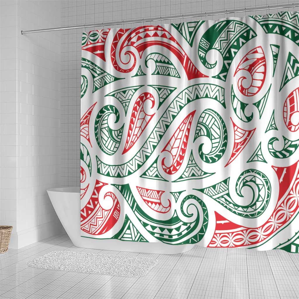 New Zealand Kowhaiwhai Christmas Shower Curtain Traditional Maori Koru Pattern - Aussie Hoodie