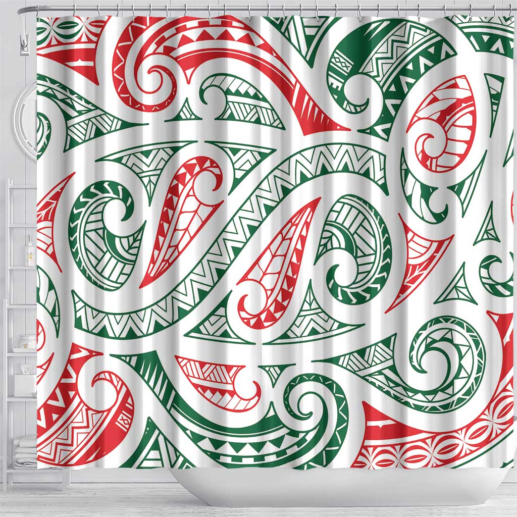 New Zealand Kowhaiwhai Christmas Shower Curtain Traditional Maori Koru Pattern - Aussie Hoodie