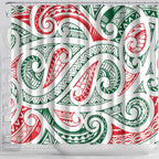 New Zealand Kowhaiwhai Christmas Shower Curtain Traditional Maori Koru Pattern - Aussie Hoodie