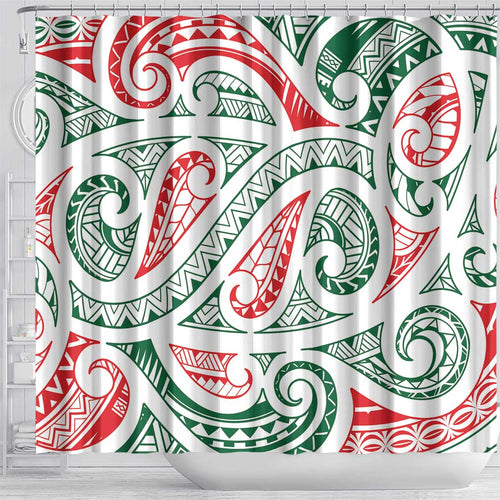 New Zealand Kowhaiwhai Christmas Shower Curtain Traditional Maori Koru Pattern - Aussie Hoodie