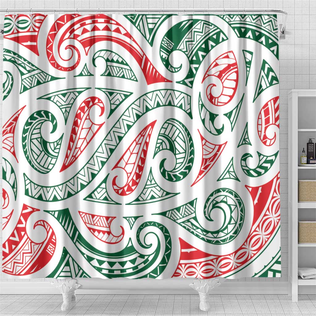New Zealand Kowhaiwhai Christmas Shower Curtain Traditional Maori Koru Pattern - Aussie Hoodie