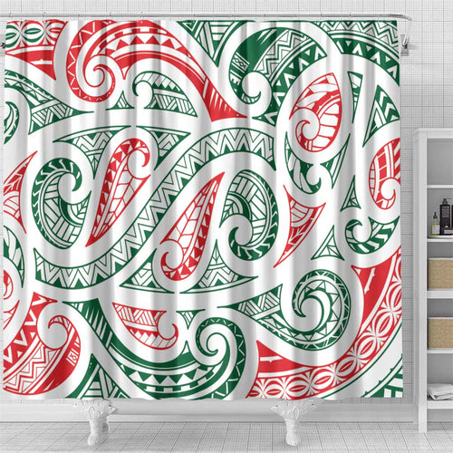 New Zealand Kowhaiwhai Christmas Shower Curtain Traditional Maori Koru Pattern - Aussie Hoodie
