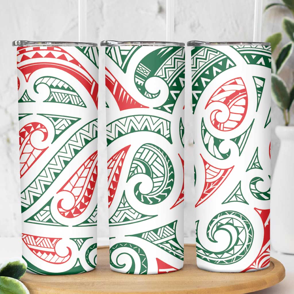 New Zealand Kowhaiwhai Christmas Skinny Tumbler Traditional Maori Koru Pattern - Aussie Hoodie