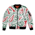 New Zealand Kowhaiwhai Christmas Sleeve Zip Bomber Jacket Traditional Maori Koru Pattern - Aussie Hoodie