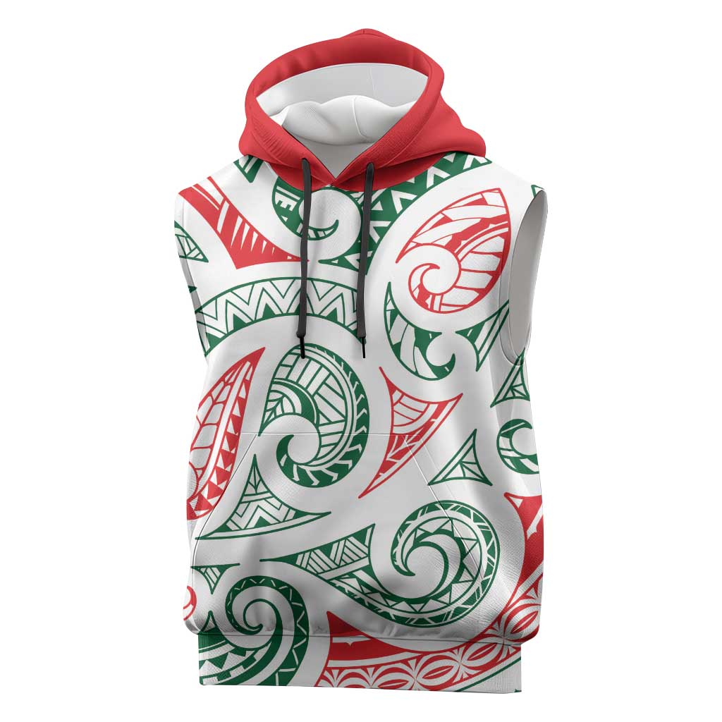 New Zealand Kowhaiwhai Christmas Sleeveless Hoodie Traditional Maori Koru Pattern - Aussie Hoodie