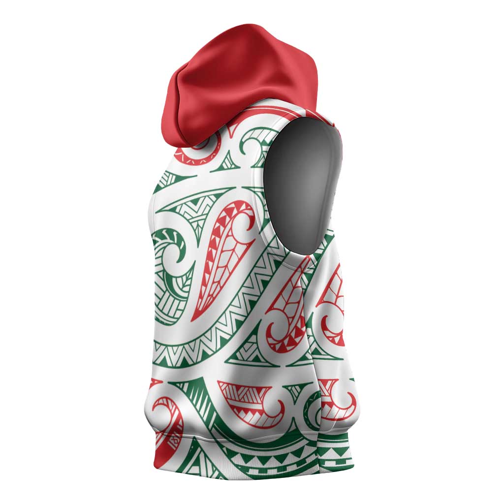 New Zealand Kowhaiwhai Christmas Sleeveless Hoodie Traditional Maori Koru Pattern - Aussie Hoodie