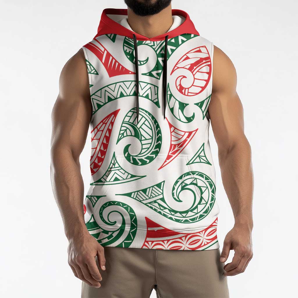 New Zealand Kowhaiwhai Christmas Sleeveless Hoodie Traditional Maori Koru Pattern - Aussie Hoodie