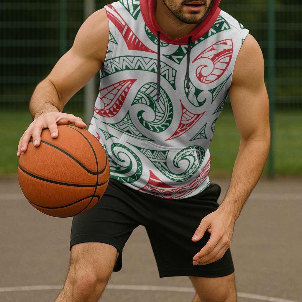 New Zealand Kowhaiwhai Christmas Sleeveless Hoodie Traditional Maori Koru Pattern - Aussie Hoodie