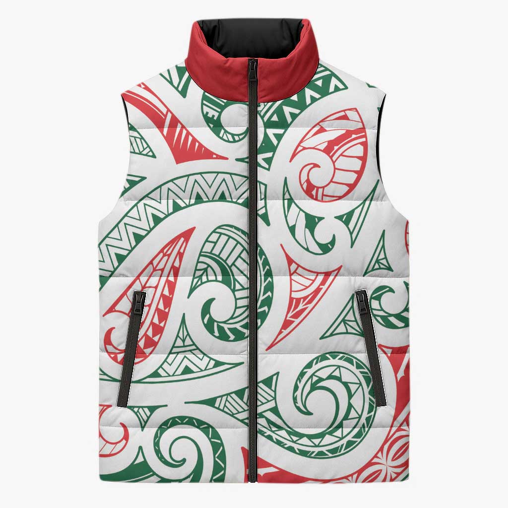 New Zealand Kowhaiwhai Christmas Sleeveless Puffer Jacket Traditional Maori Koru Pattern - Aussie Hoodie