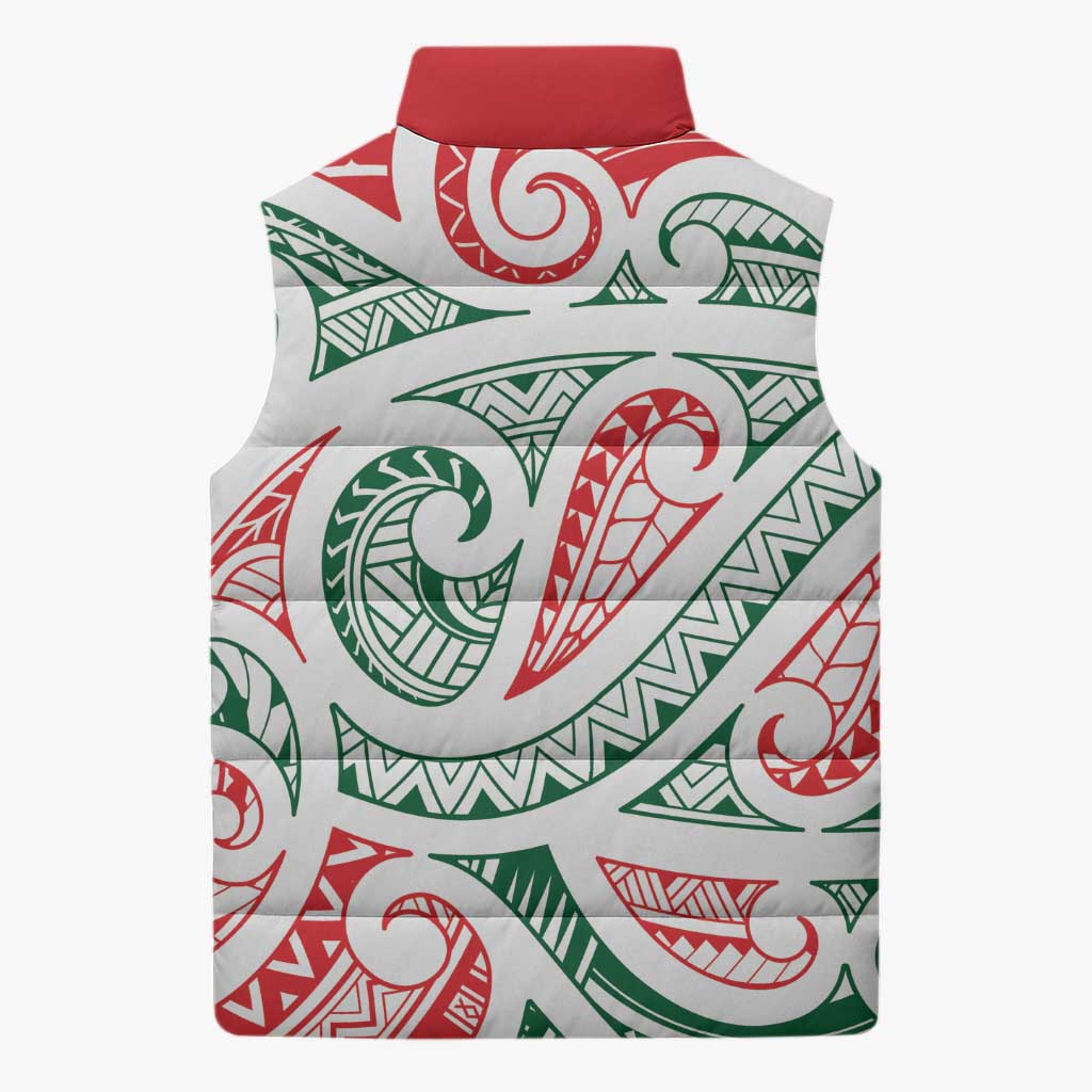 New Zealand Kowhaiwhai Christmas Sleeveless Puffer Jacket Traditional Maori Koru Pattern - Aussie Hoodie