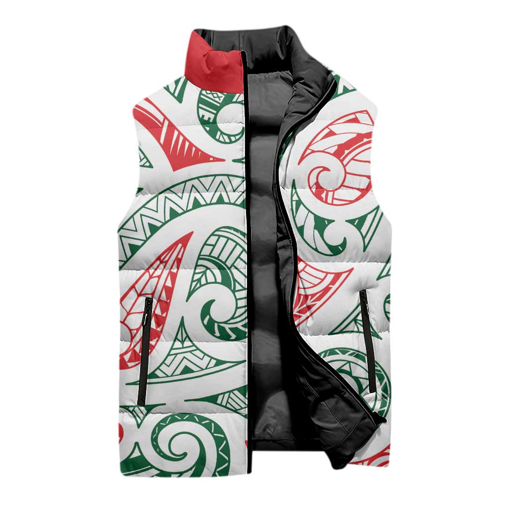 New Zealand Kowhaiwhai Christmas Sleeveless Puffer Jacket Traditional Maori Koru Pattern - Aussie Hoodie
