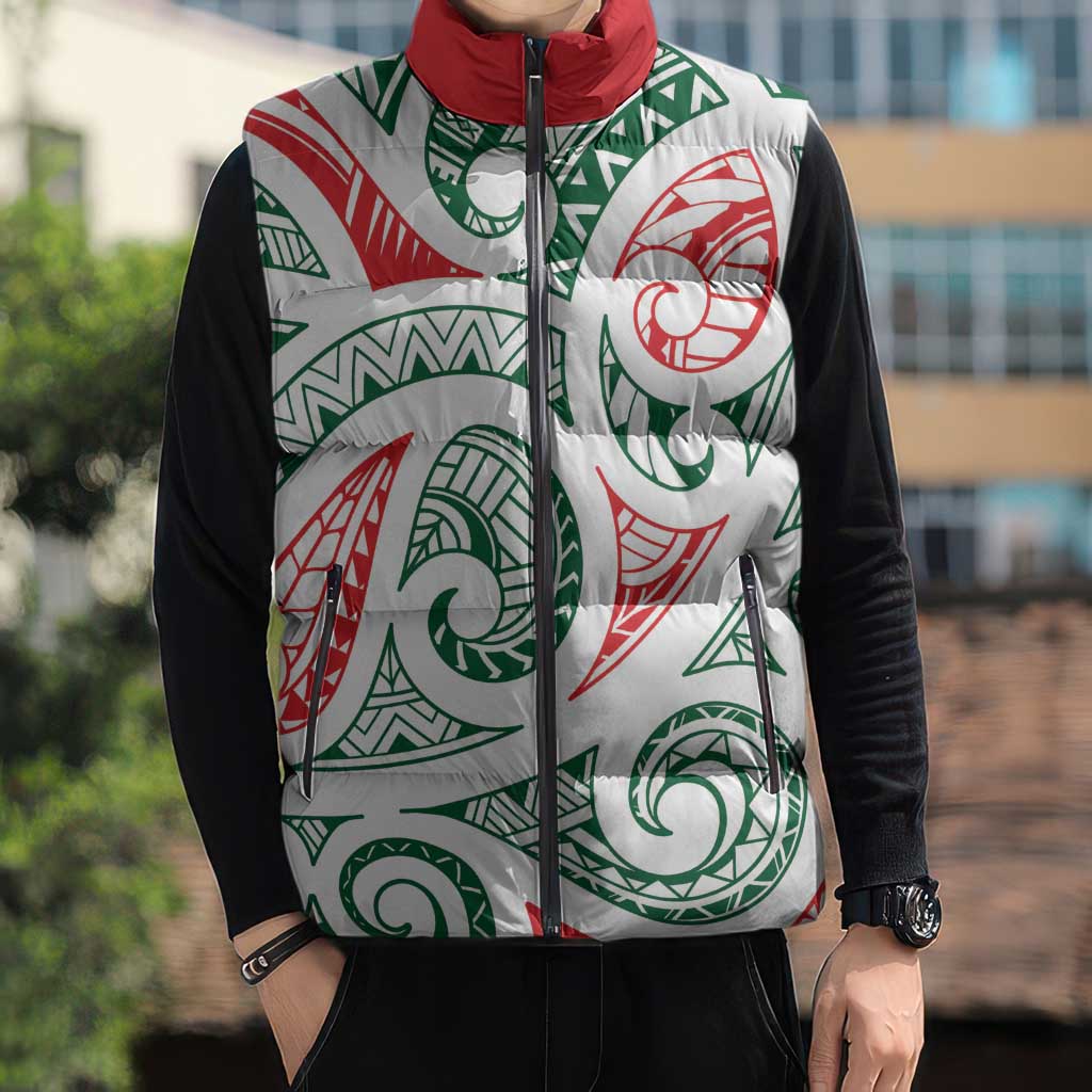 New Zealand Kowhaiwhai Christmas Sleeveless Puffer Jacket Traditional Maori Koru Pattern - Aussie Hoodie