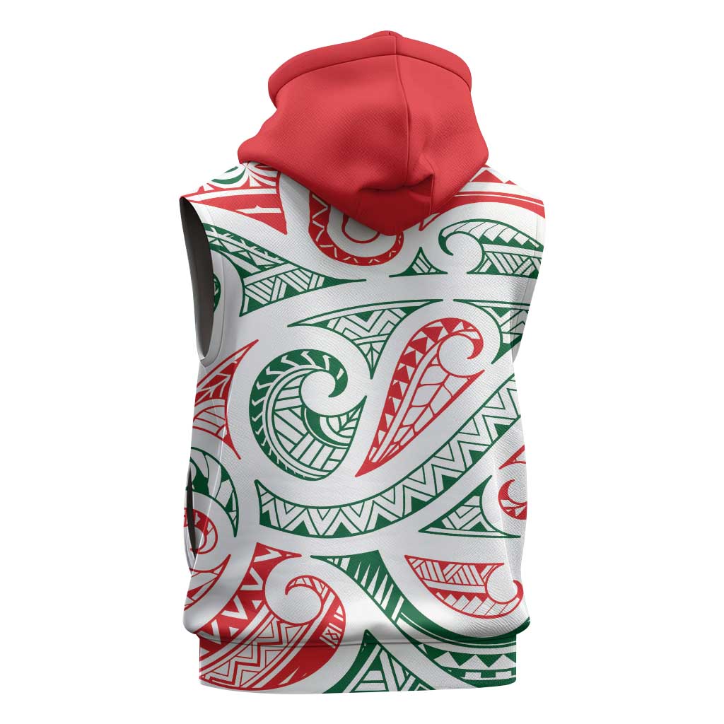 New Zealand Kowhaiwhai Christmas Sleeveless Zip Hoodie Traditional Maori Koru Pattern - Aussie Hoodie