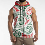 New Zealand Kowhaiwhai Christmas Sleeveless Zip Hoodie Traditional Maori Koru Pattern LT9