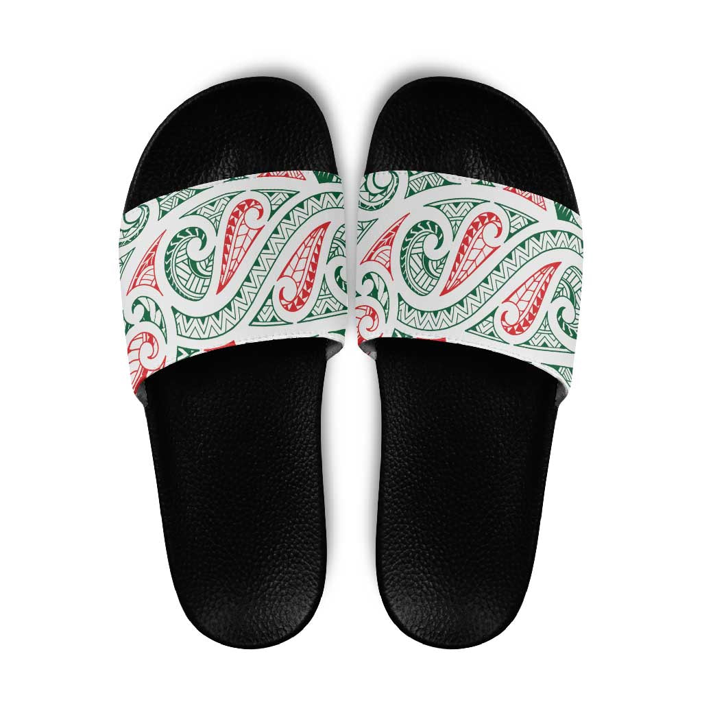 New Zealand Kowhaiwhai Christmas Slide Sandals Traditional Maori Koru Pattern - Aussie Hoodie