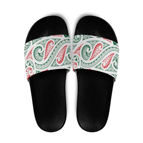 New Zealand Kowhaiwhai Christmas Slide Sandals Traditional Maori Koru Pattern - Aussie Hoodie