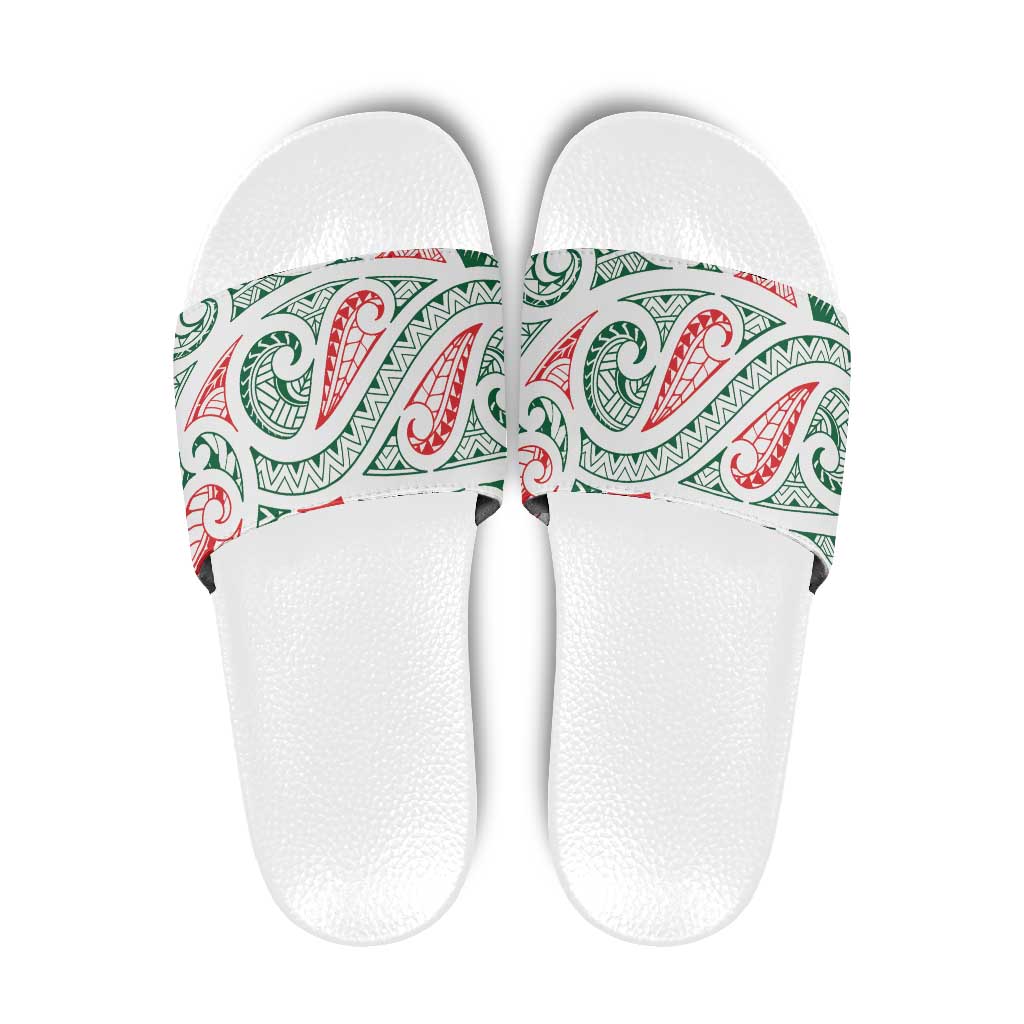 New Zealand Kowhaiwhai Christmas Slide Sandals Traditional Maori Koru Pattern - Aussie Hoodie