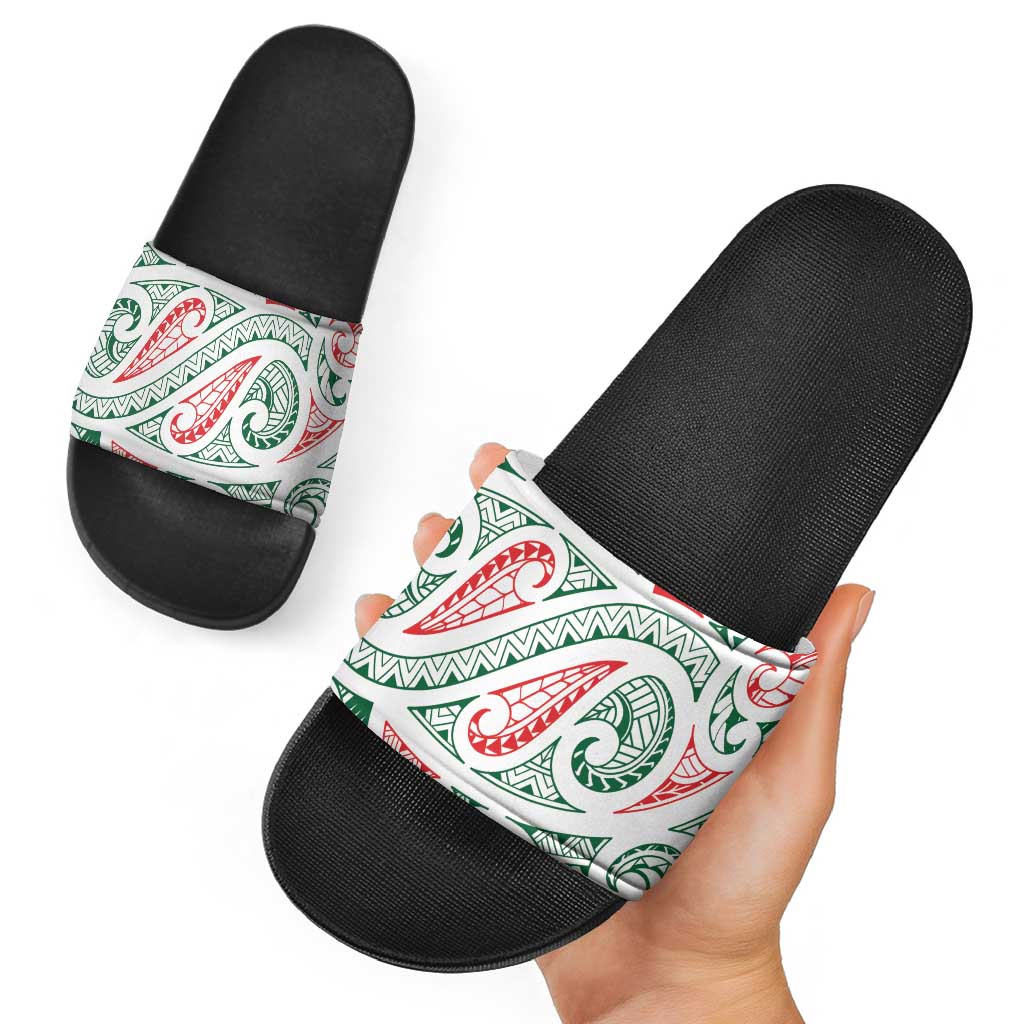 New Zealand Kowhaiwhai Christmas Slide Sandals Traditional Maori Koru Pattern - Aussie Hoodie