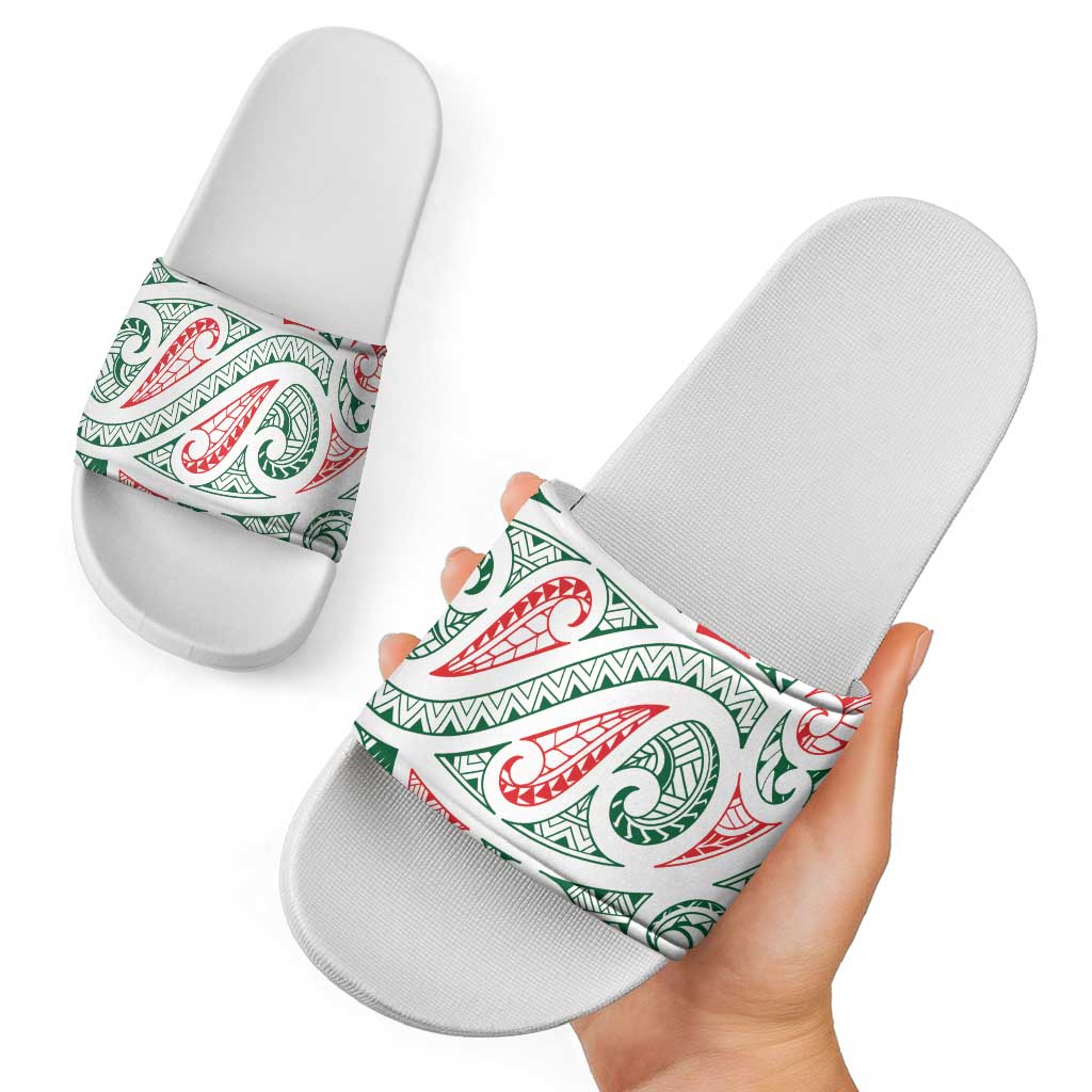 New Zealand Kowhaiwhai Christmas Slide Sandals Traditional Maori Koru Pattern - Aussie Hoodie