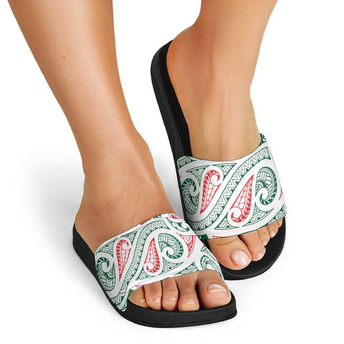 New Zealand Kowhaiwhai Christmas Slide Sandals Traditional Maori Koru Pattern - Aussie Hoodie