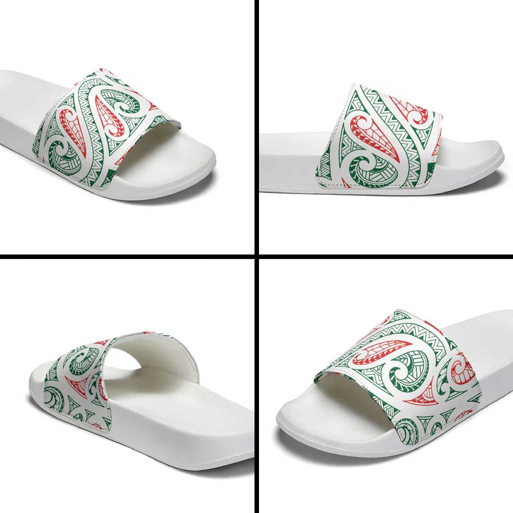 New Zealand Kowhaiwhai Christmas Slide Sandals Traditional Maori Koru Pattern - Aussie Hoodie