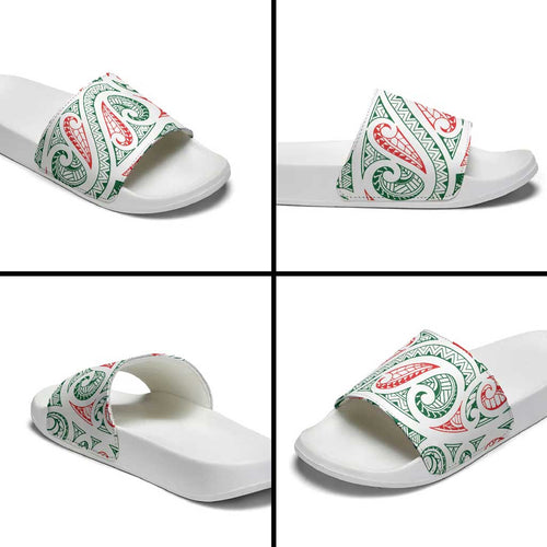 New Zealand Kowhaiwhai Christmas Slide Sandals Traditional Maori Koru Pattern - Aussie Hoodie