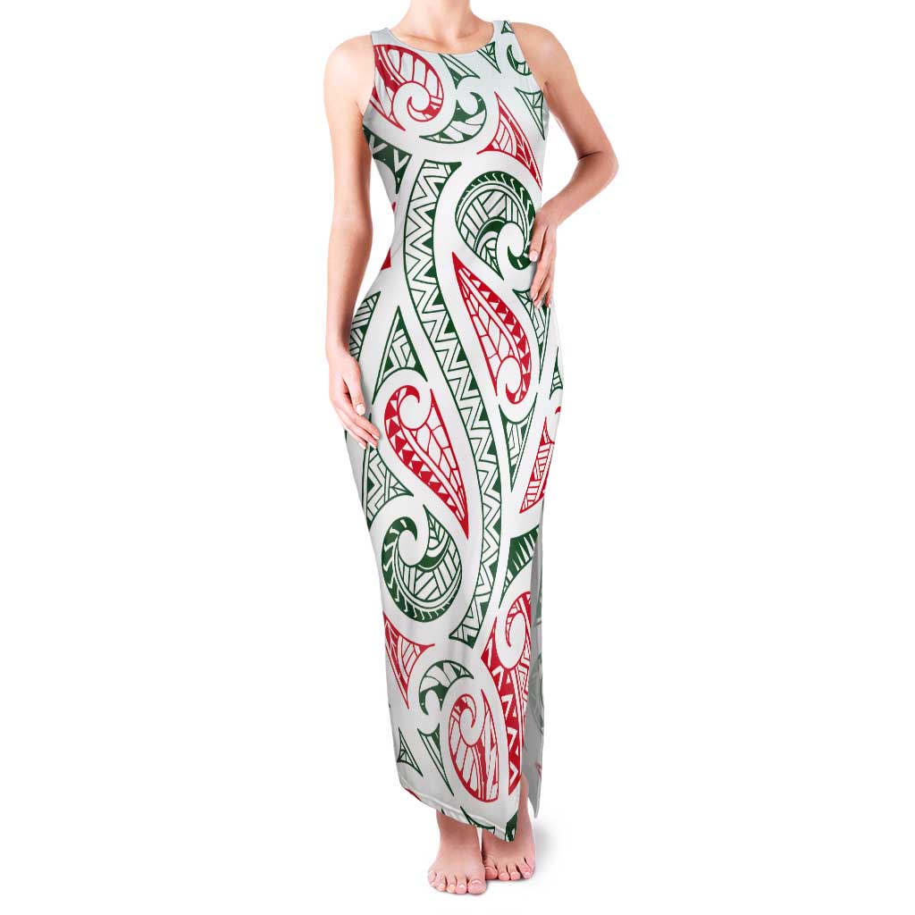 New Zealand Kowhaiwhai Christmas Tank Maxi Dress Traditional Maori Koru Pattern - Aussie Hoodie