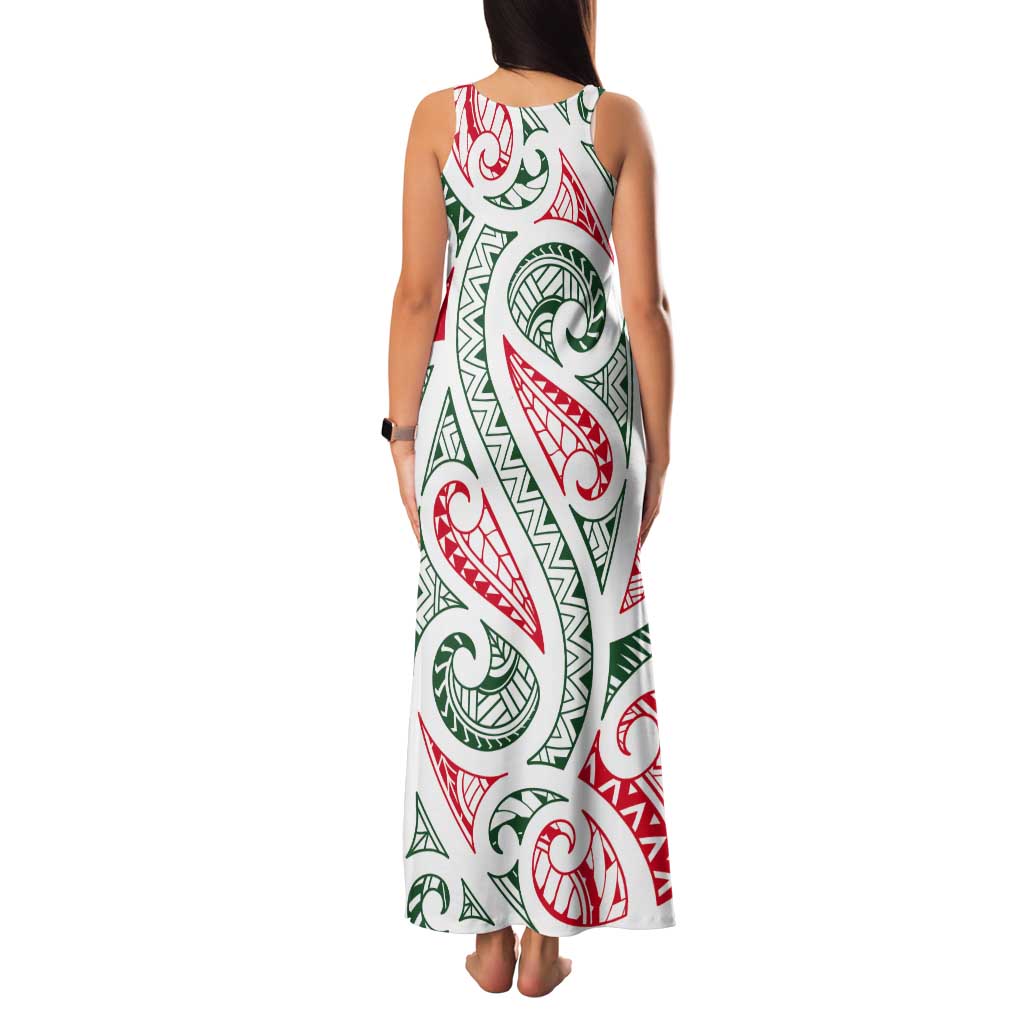 New Zealand Kowhaiwhai Christmas Tank Maxi Dress Traditional Maori Koru Pattern - Aussie Hoodie