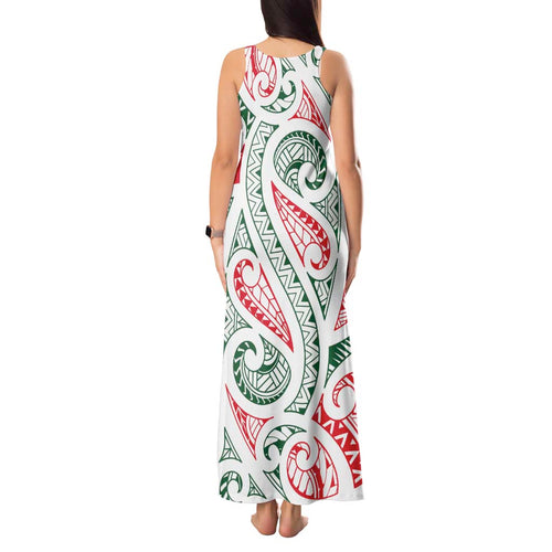 New Zealand Kowhaiwhai Christmas Tank Maxi Dress Traditional Maori Koru Pattern - Aussie Hoodie