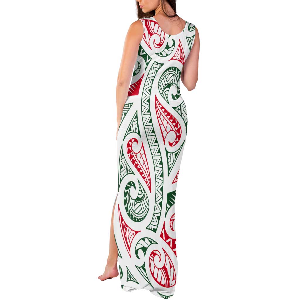 New Zealand Kowhaiwhai Christmas Tank Maxi Dress Traditional Maori Koru Pattern - Aussie Hoodie