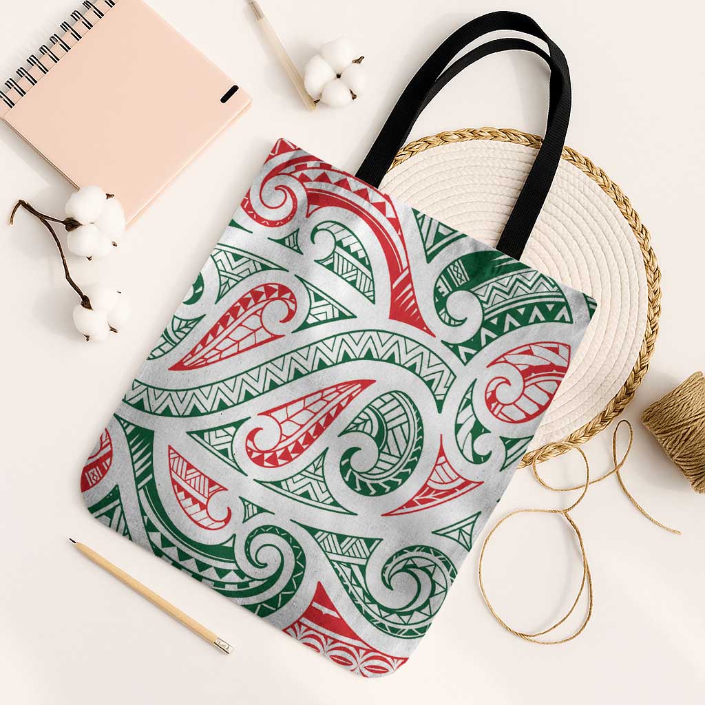 New Zealand Kowhaiwhai Christmas Tote Bag Traditional Maori Koru Pattern - Aussie Hoodie