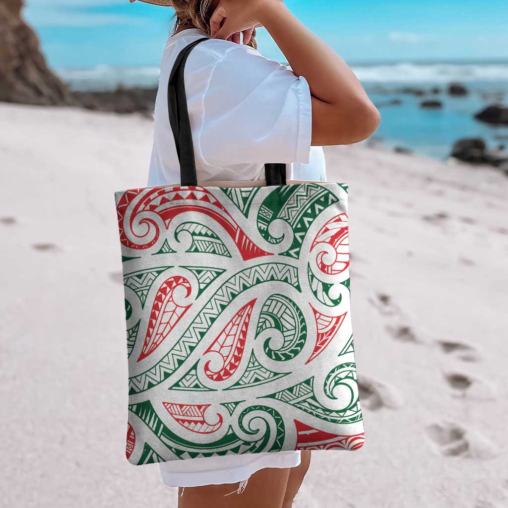 New Zealand Kowhaiwhai Christmas Tote Bag Traditional Maori Koru Pattern - Aussie Hoodie