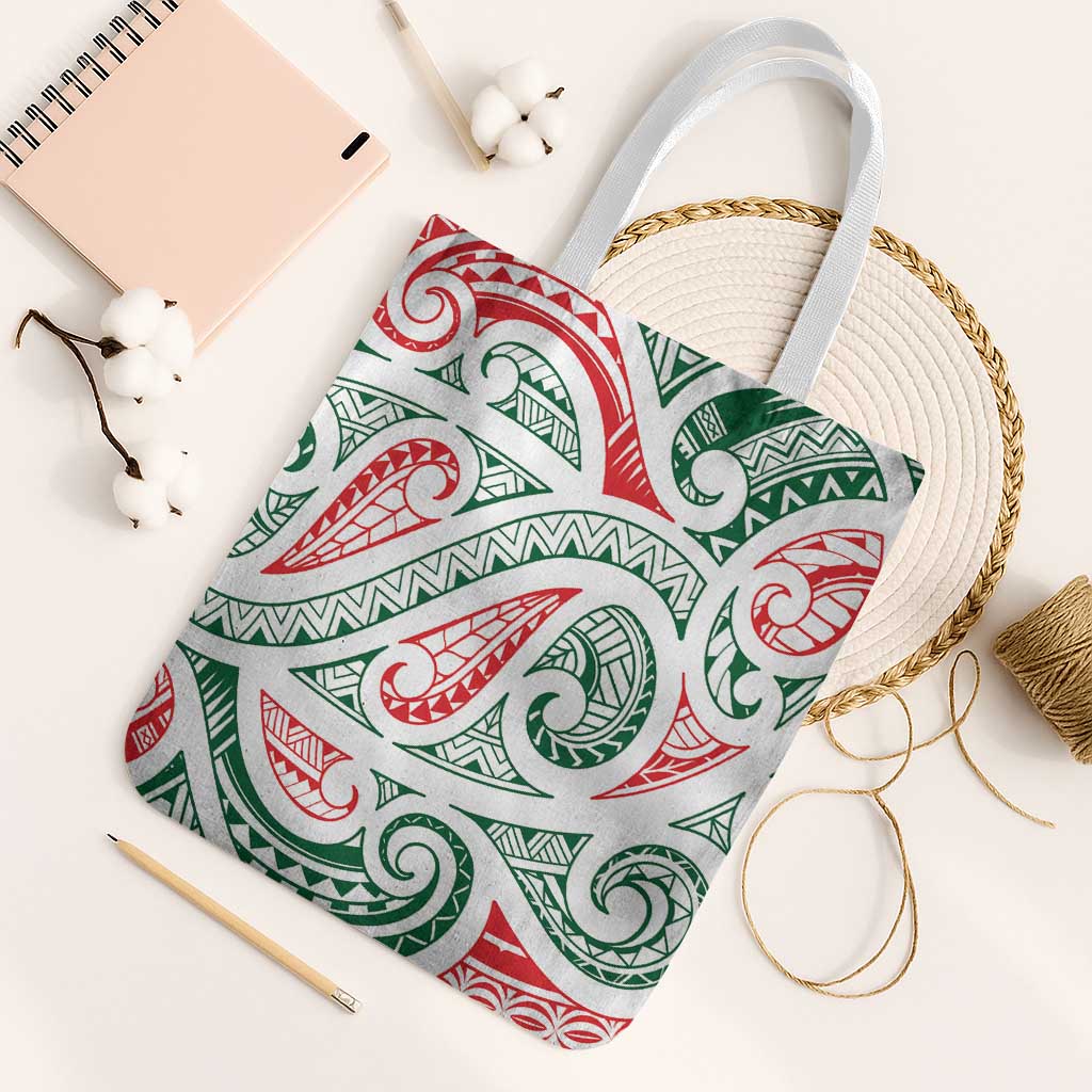New Zealand Kowhaiwhai Christmas Tote Bag Traditional Maori Koru Pattern - Aussie Hoodie