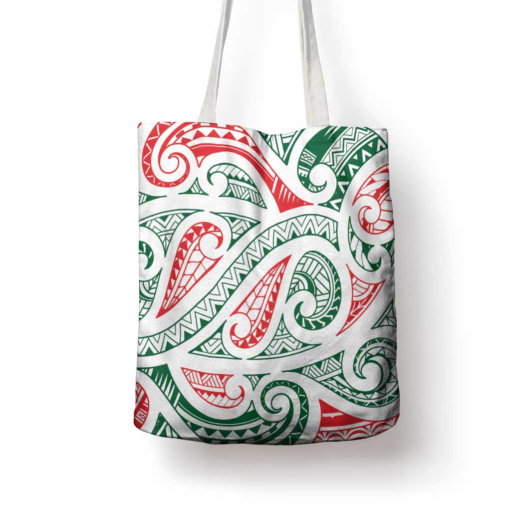 New Zealand Kowhaiwhai Christmas Tote Bag Traditional Maori Koru Pattern - Aussie Hoodie