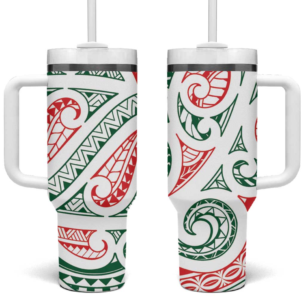 New Zealand Kowhaiwhai Christmas Tumbler With Handle Traditional Maori Koru Pattern - Aussie Hoodie