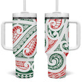 New Zealand Kowhaiwhai Christmas Tumbler With Handle Traditional Maori Koru Pattern - Aussie Hoodie