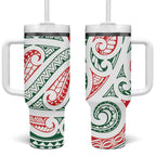 New Zealand Kowhaiwhai Christmas Tumbler With Handle Traditional Maori Koru Pattern - Aussie Hoodie