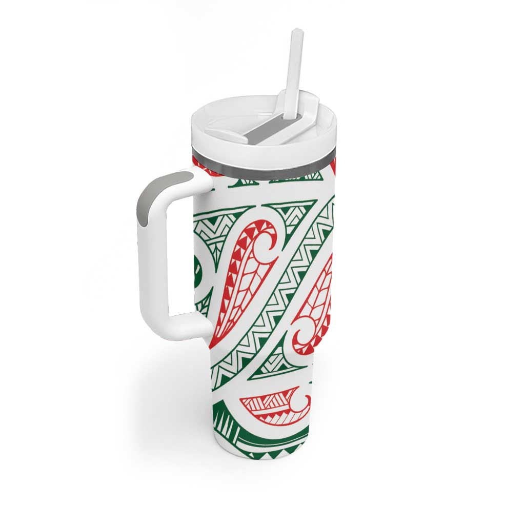 New Zealand Kowhaiwhai Christmas Tumbler With Handle Traditional Maori Koru Pattern - Aussie Hoodie