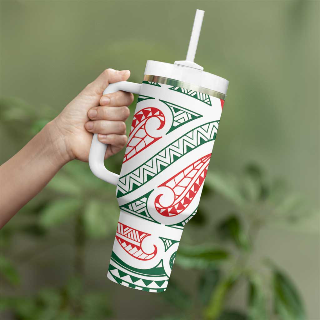 New Zealand Kowhaiwhai Christmas Tumbler With Handle Traditional Maori Koru Pattern - Aussie Hoodie