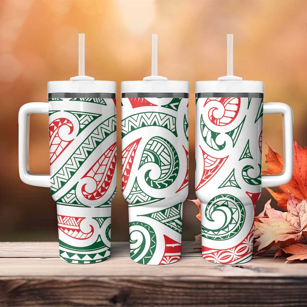 New Zealand Kowhaiwhai Christmas Tumbler With Handle Traditional Maori Koru Pattern - Aussie Hoodie