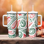 New Zealand Kowhaiwhai Christmas Tumbler With Handle Traditional Maori Koru Pattern - Aussie Hoodie