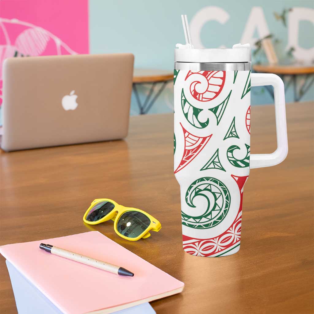 New Zealand Kowhaiwhai Christmas Tumbler With Handle Traditional Maori Koru Pattern - Aussie Hoodie