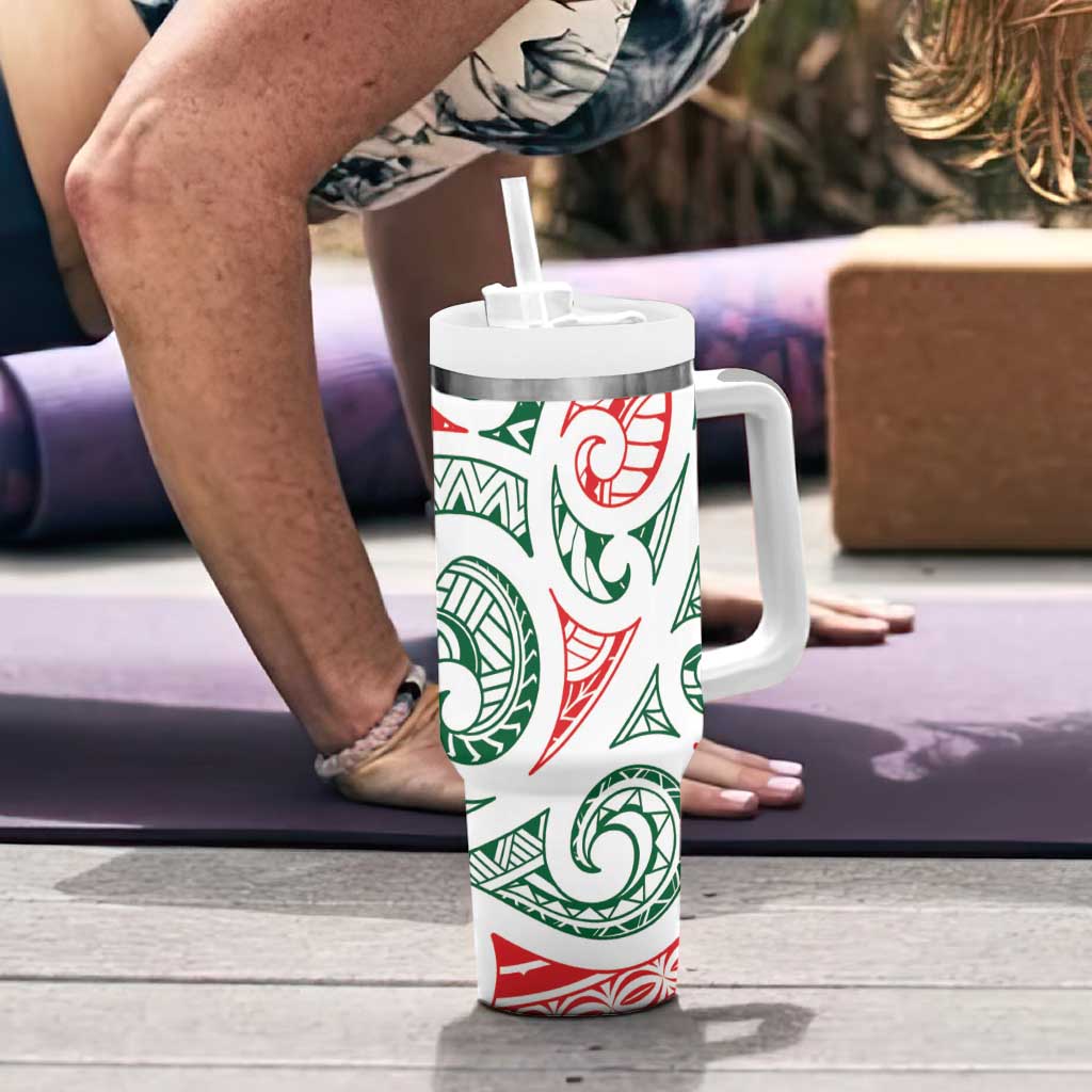 New Zealand Kowhaiwhai Christmas Tumbler With Handle Traditional Maori Koru Pattern - Aussie Hoodie