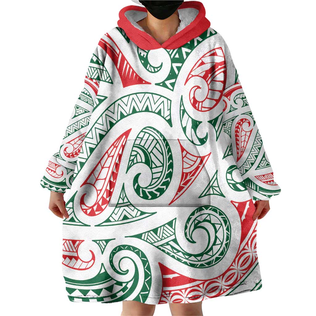 New Zealand Kowhaiwhai Christmas Wearable Blanket Hoodie Traditional Maori Koru Pattern - Aussie Hoodie