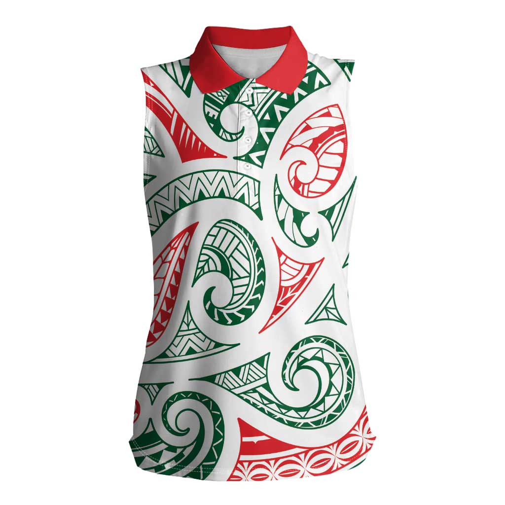 New Zealand Kowhaiwhai Christmas Women Sleeveless Polo Shirt Traditional Maori Koru Pattern - Aussie Hoodie
