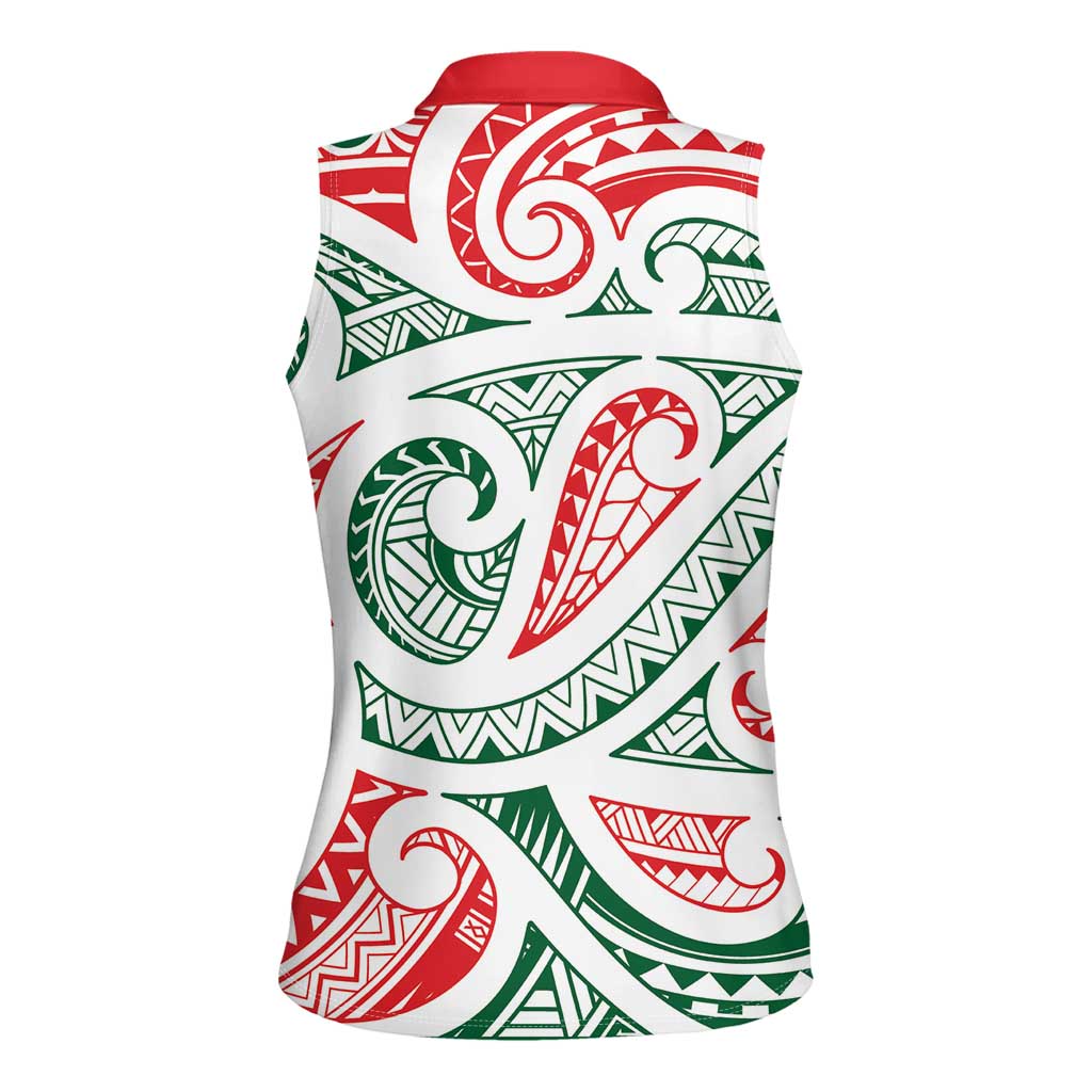 New Zealand Kowhaiwhai Christmas Women Sleeveless Polo Shirt Traditional Maori Koru Pattern - Aussie Hoodie