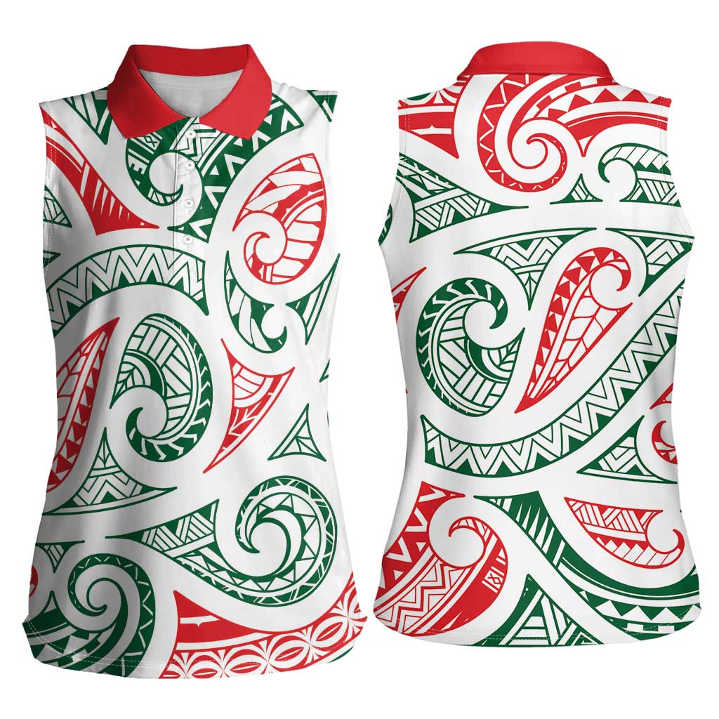 New Zealand Kowhaiwhai Christmas Women Sleeveless Polo Shirt Traditional Maori Koru Pattern - Aussie Hoodie