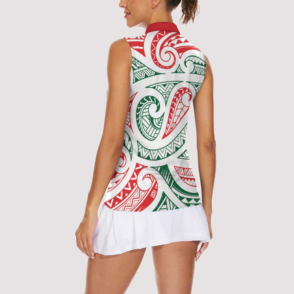 New Zealand Kowhaiwhai Christmas Women Sleeveless Polo Shirt Traditional Maori Koru Pattern - Aussie Hoodie