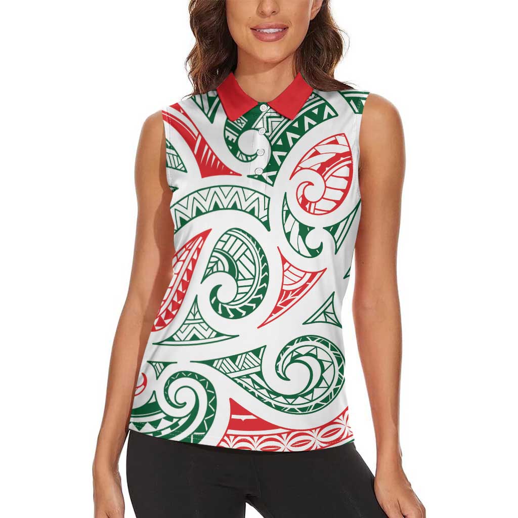New Zealand Kowhaiwhai Christmas Women Sleeveless Polo Shirt Traditional Maori Koru Pattern - Aussie Hoodie